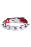 Christian Louboutin Loubilink Studded Metallic Leather Bracelet In Silver/ Silver