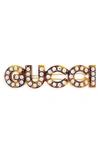 Gucci Crystal-embellished Logo Hairclip In Brown