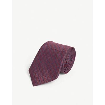 Gucci Logo-embroidered Silk Tie In Navy/red