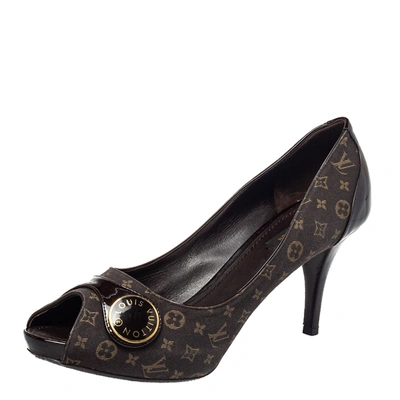 Pre-owned Louis Vuitton Brown Monogram Canvas And Patent Leather Buckle Detail Pointed Toe Pumps Size 40