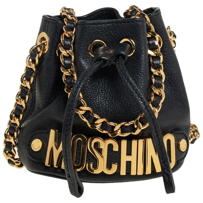 Pre-owned Moschino Black Leather Drawstring Bucket Crossbody Bag