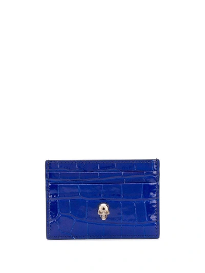 Alexander Mcqueen Skull Leather Credit Card Case In Blue
