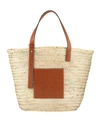 Loewe Basket Bag Large In Palm Leaf With Leather Handles In Natural/tan