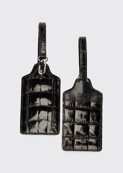 Abas Classic Alligator Luggage Tags, Set Of Two In Black