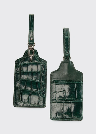 Abas Classic Alligator Luggage Tags, Set Of Two In Hunter Green