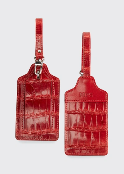 Abas Classic Alligator Luggage Tags, Set Of Two In Red