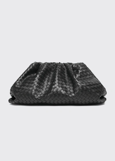 Bottega Veneta The Pouch Intrecciato Clutch Bag In Black/silver