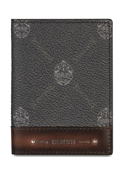 Berluti Signature Logo-print Canvas And Leather Billfold Cardholder In Black