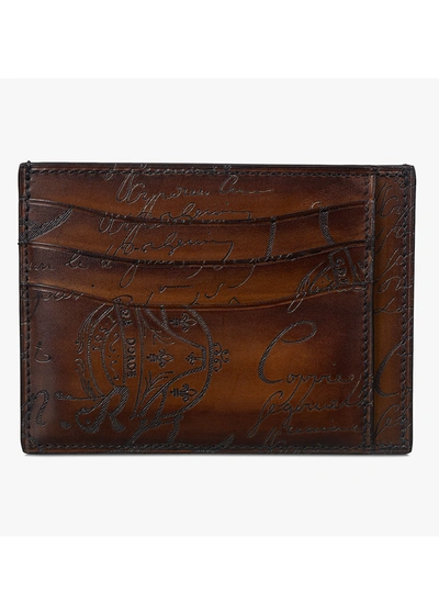 Berluti Men's Bambou Tetris Scritto Leather Card Case In Brown