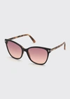 Tom Ford Ani Oversized Plastic Cat-eye Sunglasses In 01b Sblk/smkg