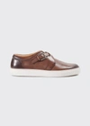Paul Stuart Men's Double-monk Strap Burnished Leather Sneakers In Mahogany