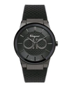 Ferragamo Sapphire Rubber Strap Watch, 41mm In Ip Black