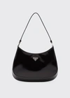 Prada Cleo Brushed Leather Hobo Bag In F0118 Argento