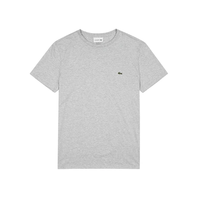 Lacoste Crew Neck Cotton Pima Tee In Silver Chine