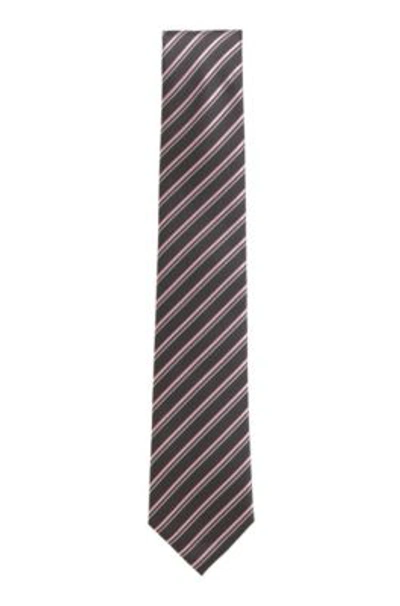 Hugo Boss Diagonal Stripe Tie In Water Repellent Silk In Silver
