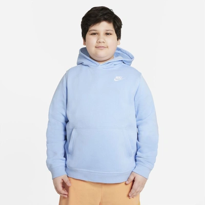 Nike Sportswear Club Fleece Big Kids' Pullover Hoodie (extended Size) In Psychic Blue,white