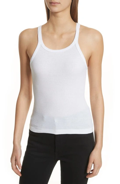Re/done Ribbed Scoop-neck Fitted Tank In Optic White
