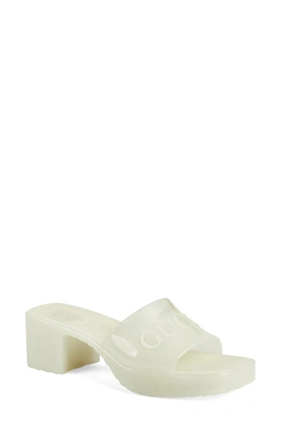 Gucci Plastique Logo Platform Slide Sandal In White