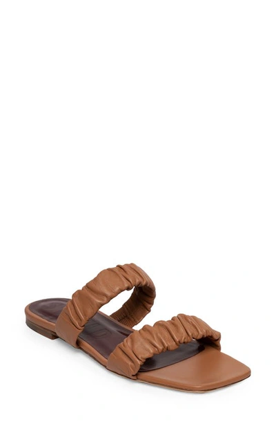 Staud Maya Ruched Leather Double-band Sandals In Brown