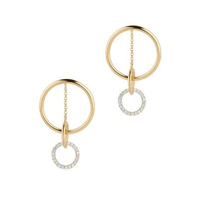 G. Label Apple Circle Pavé Drop Earrings In Yellow Gold,white Diamonds