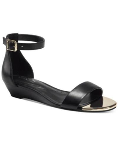 Alfani Women's Tiresa Wedge Sandals, Created For Macy's Women's Shoes In Black Leather