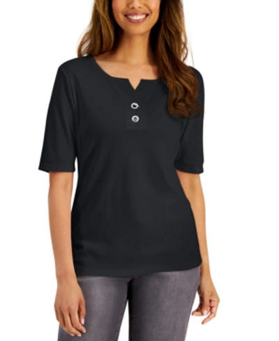 Karen Scott Cotton Toggle-button Top, Created For Macy's In Deep Black