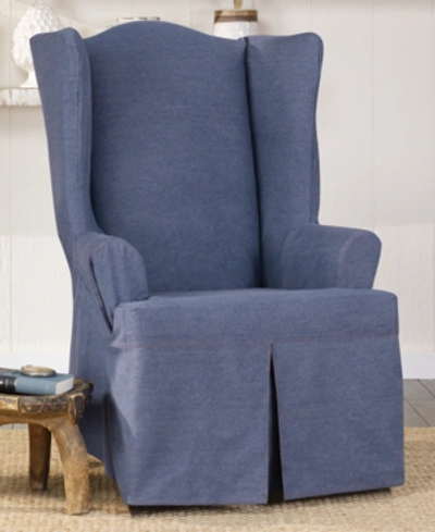 Sure Fit Authentic Denim Wing Chair Slipcover In Indigo