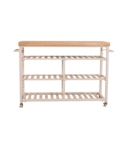 Hillsdale Kennon Kitchen Cart With Natural Wood Top In White
