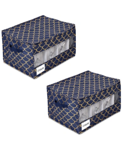 Honey Can Do Decorative Stemware Storage Boxes, Set Of 2 In Navy Blue