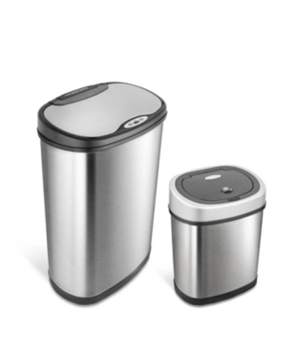 Nine Stars Group Usa Inc Rectangular Motion Sensor Trash Can Combination Set In Silver Tone