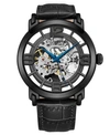 Stuhrling Men's Automatic Black Alligator Embossed Genuine Leather Strap Watch 44mm In Black