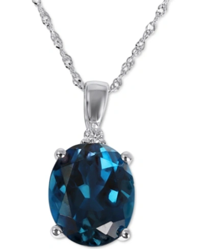 Macy's London Blue Topaz (3-3/4 Ct. T.w.) & Diamond Accent 18" Pendant Necklace In 14k White Gold