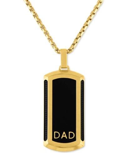 Macy's Men's Dad Dog Tag 22" Pendant Necklace In Black & Gold-tone Ion-plated Stainless Steel