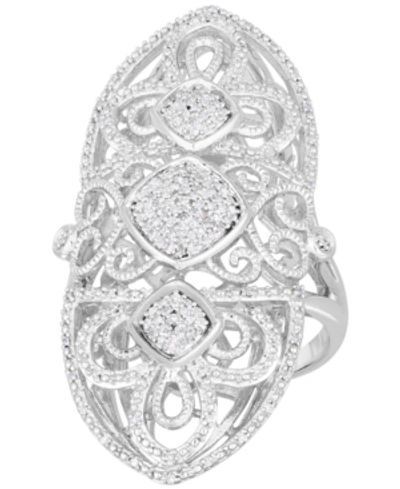 Macy's Diamond Filigree Statement Ring (1/4 Ct. T.w.) In Sterling Silver