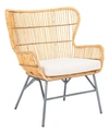 SAFAVIEH LENU RATTAN ACCENT CHAIR WITH CUSHION