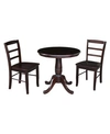 International Concepts 30" Round Top Pedestal Dining Table With 2 Madrid Ladderback Chairs, 3 Piece Dining Set In Rich Mocha