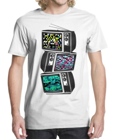 Buzz Shirts Men's Glitched Tv Graphic T-shirt In White