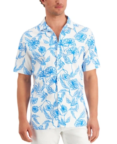 Alfani Men's Regular-fit Stretch Floral-print Camp Shirt, Created For Macy's In Bright White