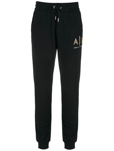 Armani Exchange Logo-print Cotton Track Pants In 黑色