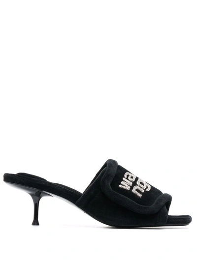 Alexander Wang Logo-embroidered Touch-strap Sandals In Black