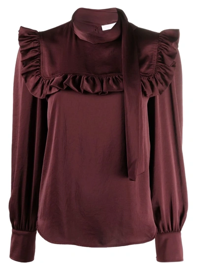 See By Chloé Frill-trim Long Sleeve Blouse In Violett