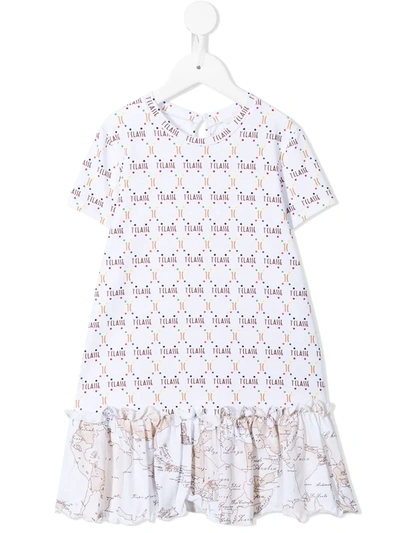 Alviero Martini Kids' Monogram-print Drop-waist Dress In White