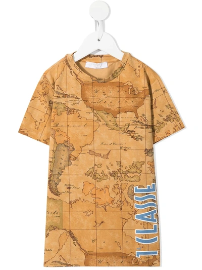 Alviero Martini Kids' All-over Map Print T-shirt In Brown