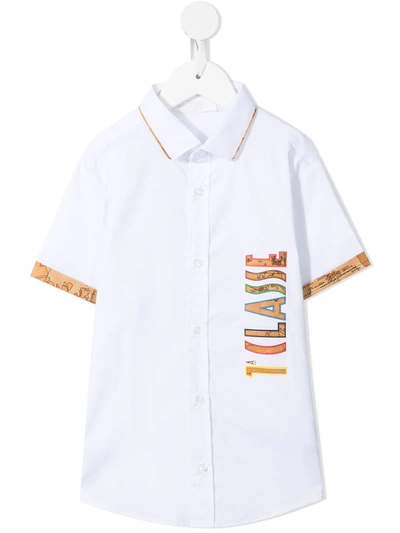 Alviero Martini Kids' Map Trim Logo Shirt In White