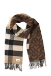 BURBERRY BURBERRY TB HALF MEGA - REVERSIBLE CASHMERE SCARF WITH TARTAN AND MONOGRAM PATTERN