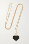 CHOPARD HAPPY HEARTS 18-KARAT ROSE GOLD, ONYX AND DIAMOND NECKLACE