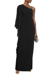 Halston Embellished Cutout Draped Crepe Gown In Black