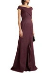 Roland Mouret Ray Off-the-shoulder Metallic Piqué Gown In Grape