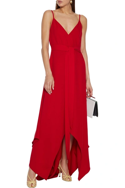 Valentino Asymmetric Belted Silk-crepe Gown In Red