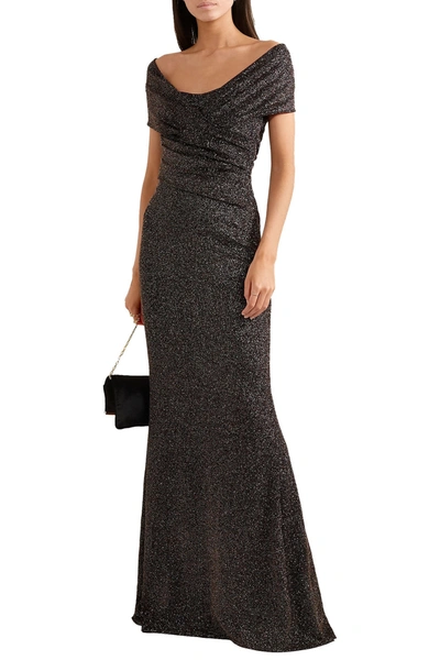 Talbot Runhof Tokara Off-the-shoulder Ruched Stretch-lurex Gown
